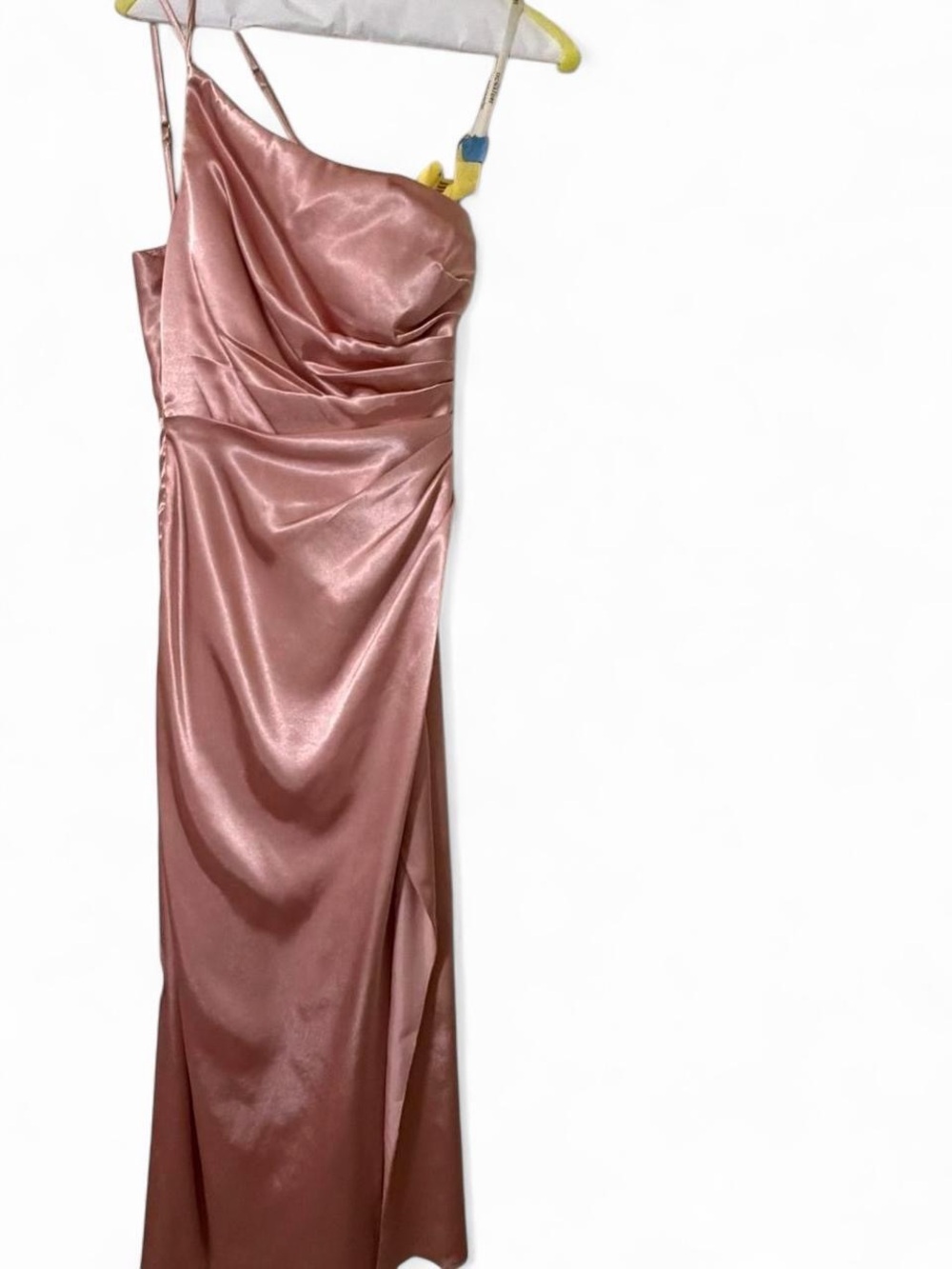 Satin One-Shoulder Slip Dress in Rose